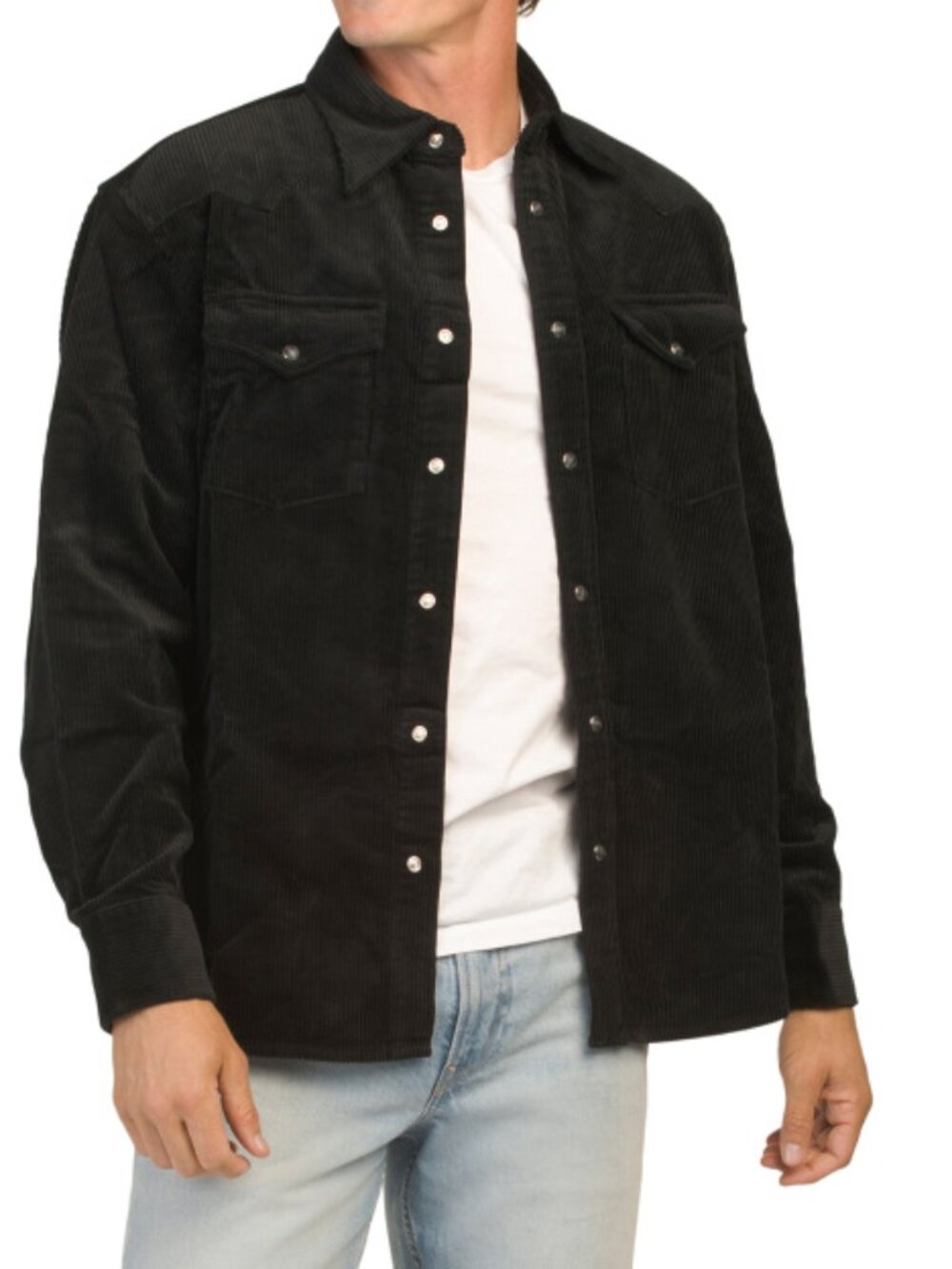 NN07 Men's Black Organic Cotton Corduroy Western Overshirt Jacket